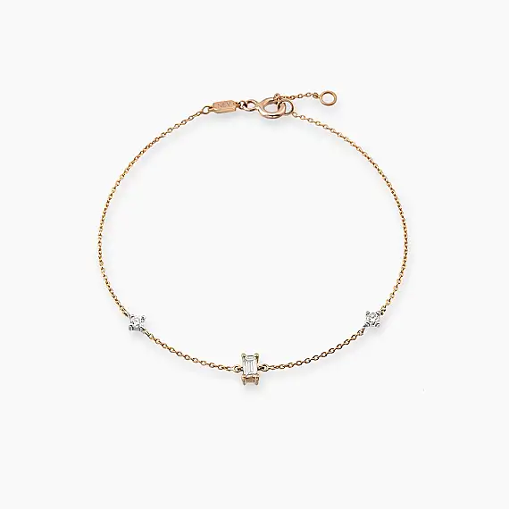 Cara 0.15 CT Baget Kesim Pırlanta Taşlı Rose Altın Bileklik - 1