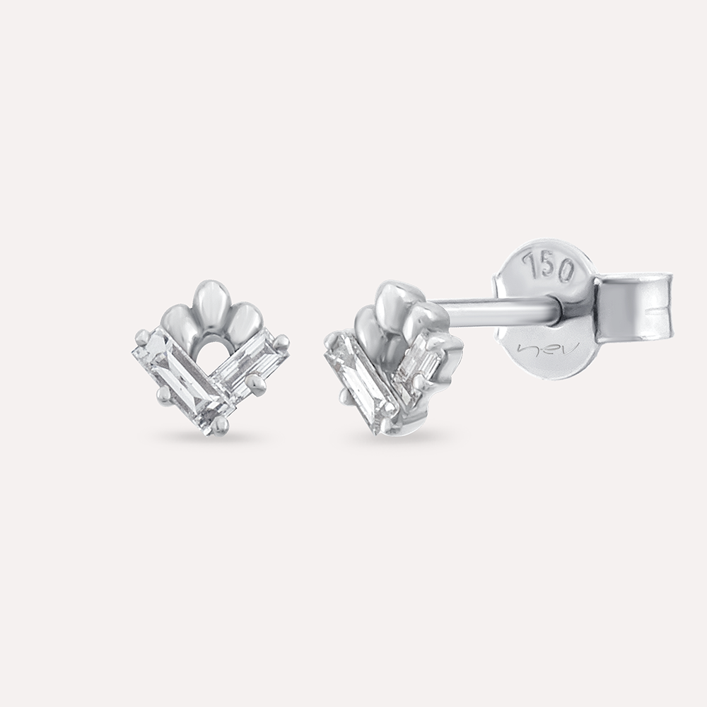 Casi Baget Pırlanta Taşlı Beyaz Altın Küpe - Nev Jewellery (1)
