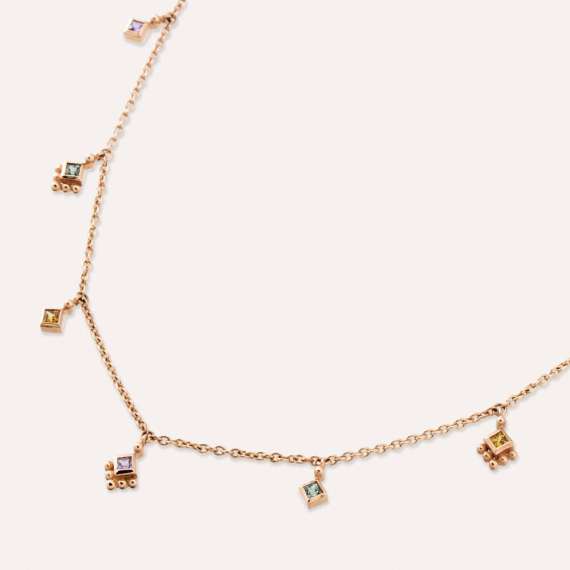 Cassiopeia 0.96 CT Multicolor Sapphire Rose Gold Necklace - 4