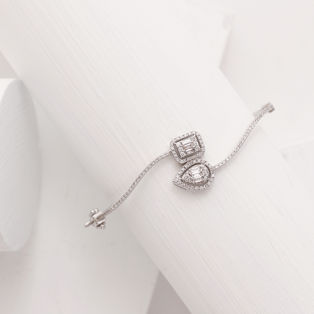 Celistra 0.73 CT Baget Kesim Pırlanta Taşlı Beyaz Altın Bileklik - 3