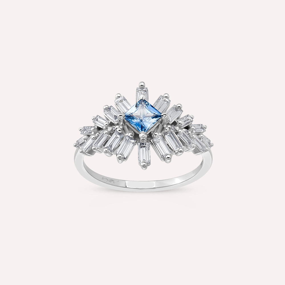 Chic 1.19 CT Blue Safir ve Baget Pırlanta Taşlı Beyaz Altın Yüzük - Nev Jewellery (1)