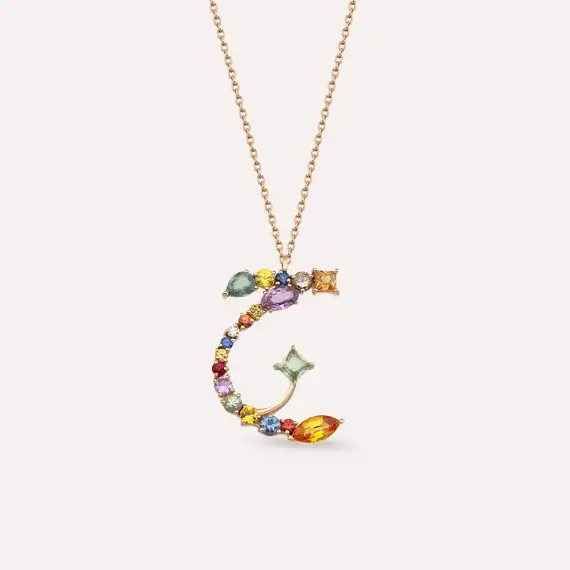 ج Cim Letter 1.73 CT Diamond and Multicolor Sapphire Rose Gold Necklace - 1