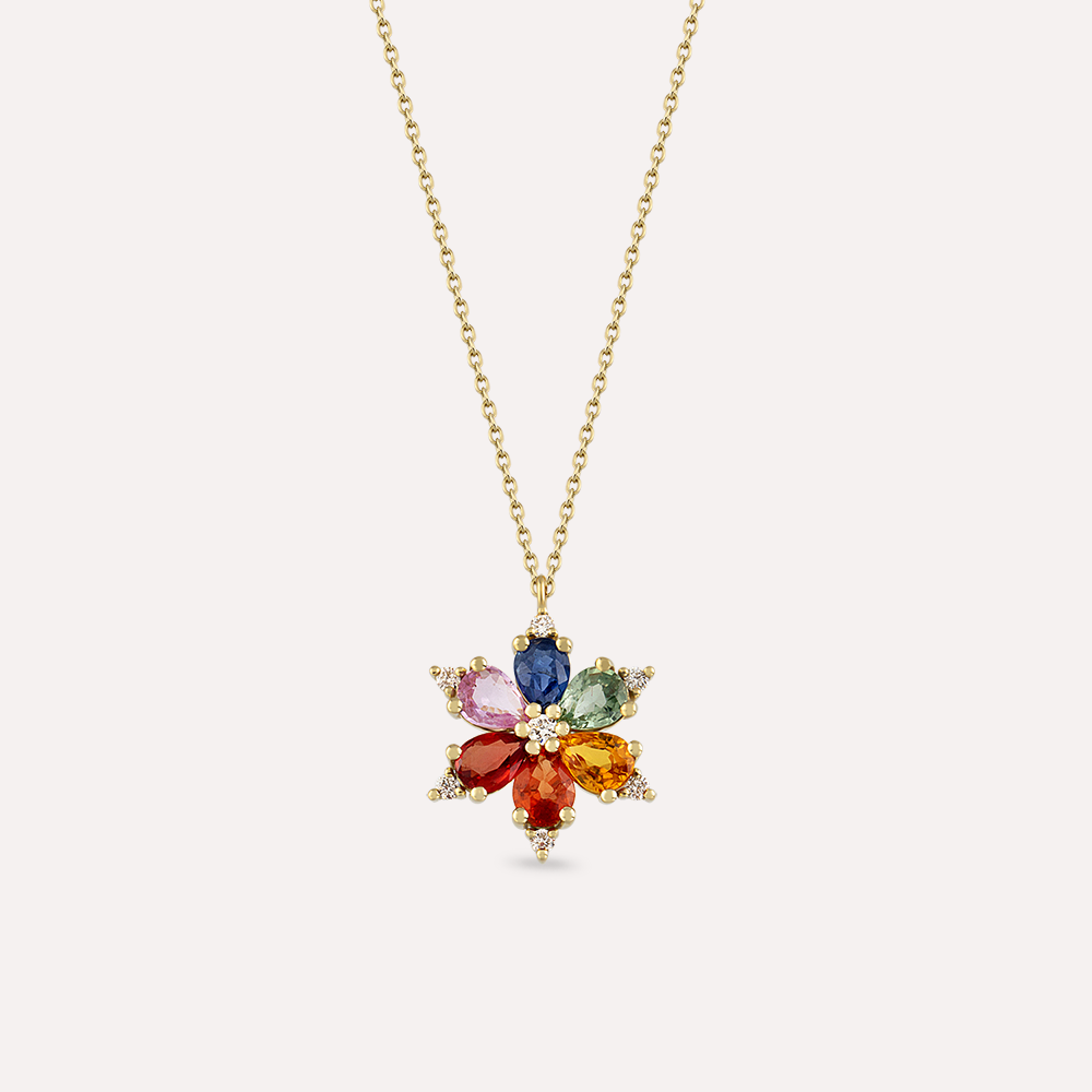 Clematis 1.28 CT Multicolor Sapphire and Diamond Yellow Gold Necklace - Nev Jewellery (1)