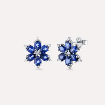 Clematis 2.47 CT Safir ve Pırlanta Taşlı Beyaz Altın Küpe - Nev Jewellery (1)