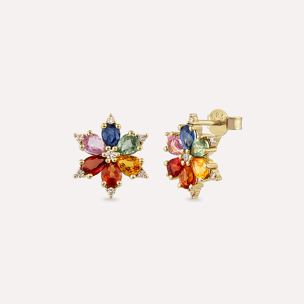 Clematis 2.54 CT Multicolor Sapphire and Diamond Yellow Gold Earring - Nev Jewellery (1)