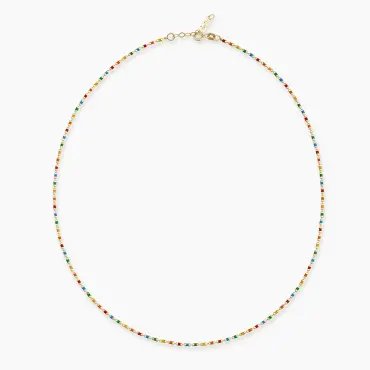 Çok Renkli Mineli Sarı Altın Golf Kolye - Nev Jewellery (1)