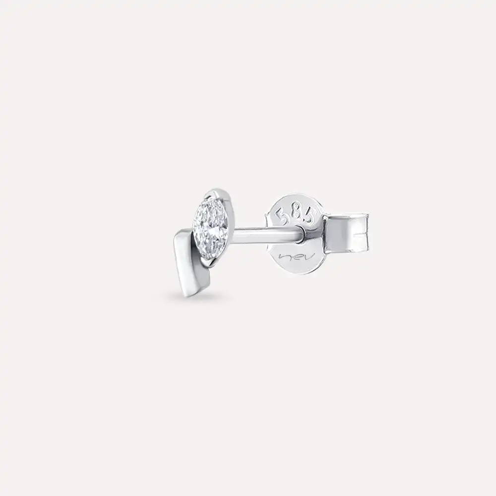 Comma Markiz Kesim Pırlanta Taşlı Beyaz Altın Tek Küpe - Nev Jewellery (1)