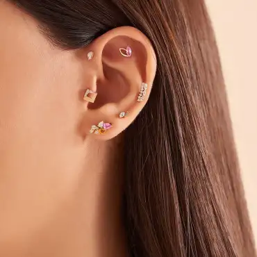 Comma Markiz Kesim Pırlanta Taşlı Rose Altın Tek Küpe - Nev Jewellery (1)