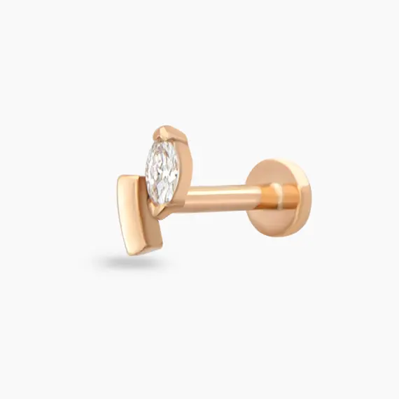 Comma Marquise Cut Diamond Rose Gold Piercing - 1