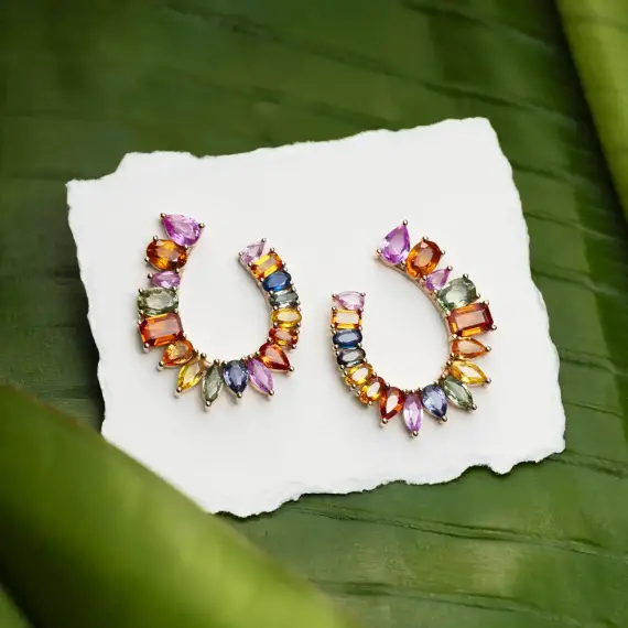 Confetti Multicolor Sapphire Rose Gold Earring - 1