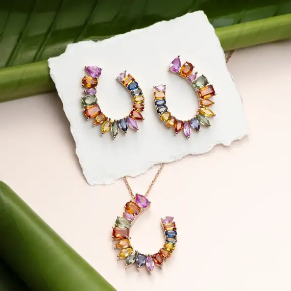Confetti Multicolor Sapphire Rose Gold Earring - 3
