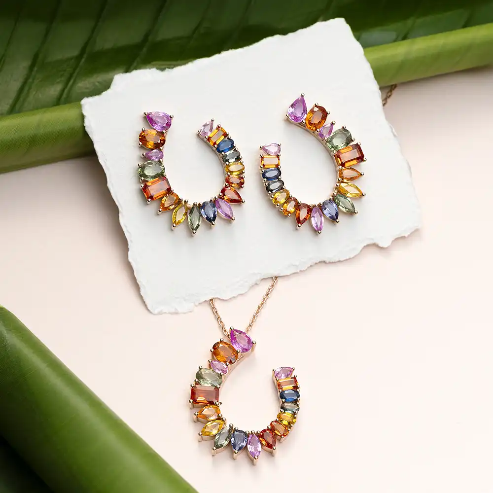 Confetti Multicolor Sapphire Rose Gold Necklace - 2