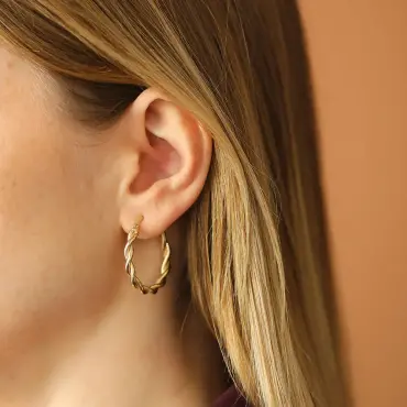 Corda Bold Sarı Altın Halka Küpe - Nev Jewellery (1)