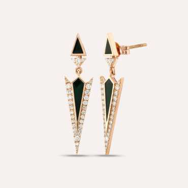 Corvus Pırlanta Taşlı ve Yeşil Mineli Küpe - Nev Jewellery