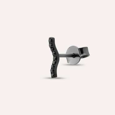 Crimp Black 0.07 CT Siyah Pırlanta Taşlı Mini Tek Küpe - Nev Jewellery