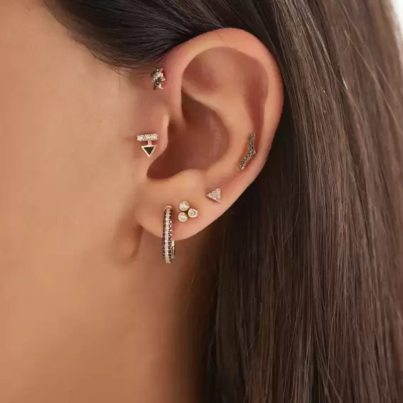 Crimp Siyah Pırlanta Taşlı Rose Altın Piercing - 2