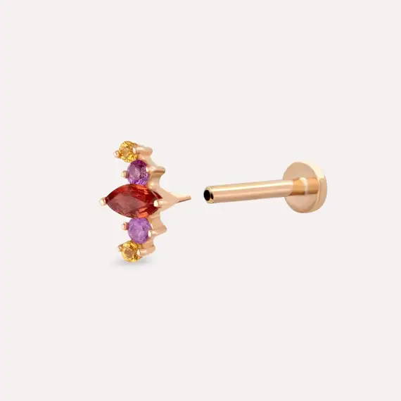 Crown Multicolor Safir Taşlı Rose Altın Piercing - 4