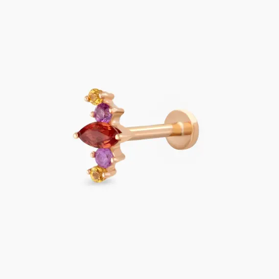 Crown Multicolor Safir Taşlı Rose Altın Piercing - 1