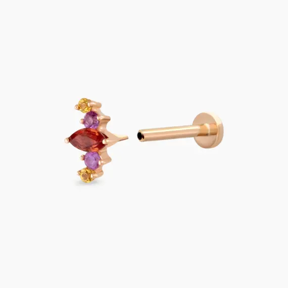 Crown Multicolor Safir Taşlı Rose Altın Piercing - 4
