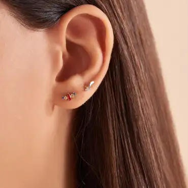 Crown Multicolor Sapphire White Gold Single Earring - Nev Jewellery (1)