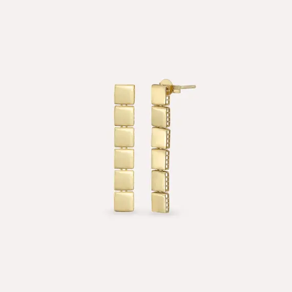 Cube Yellow Gold Dangling Earring - 1