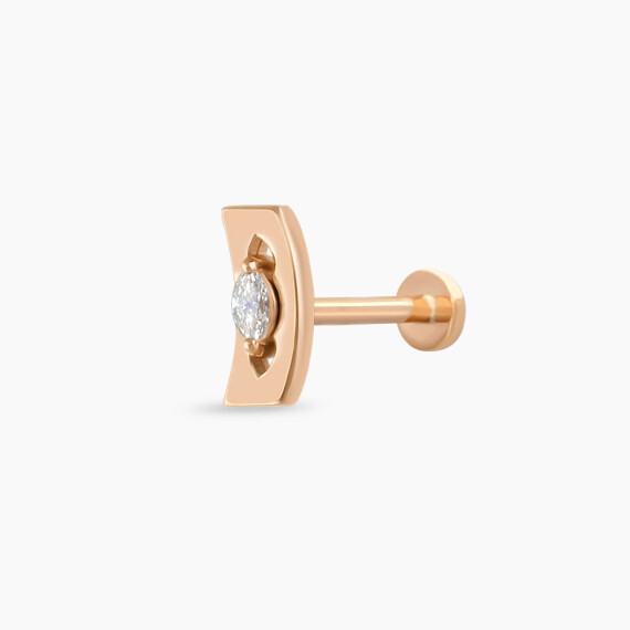 Curve Markiz Kesim Pırlanta Taşlı Rose Altın Piercing - Nev Jewellery