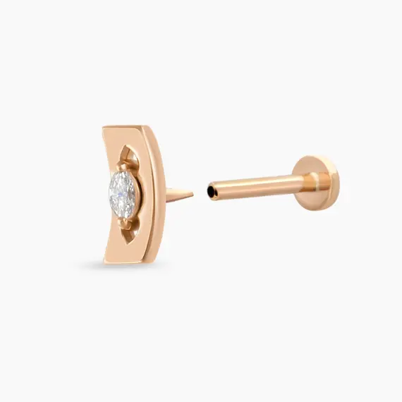 Curve Markiz Kesim Pırlanta Taşlı Rose Altın Piercing - 4