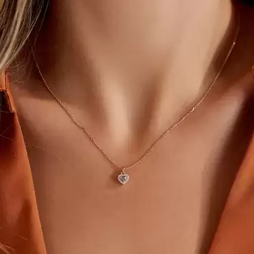 Cutie 0.22 CT Green Safir ve Pırlanta Taşlı Rose Altın Kolye - Nev Jewellery (1)