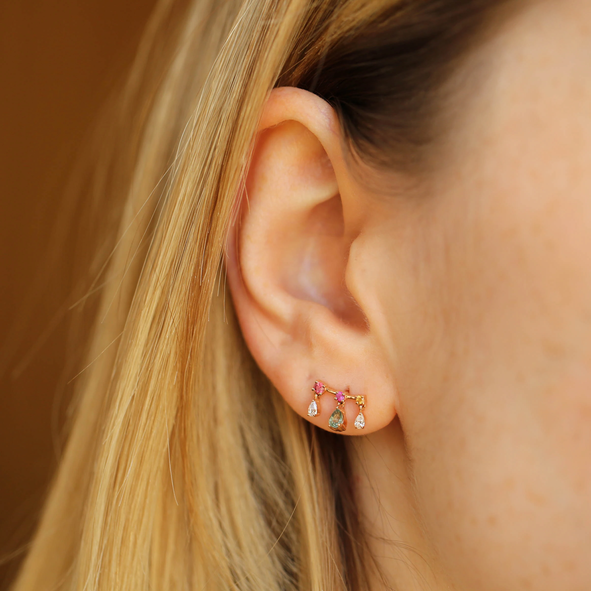 Cybill 0.35 CT Multicolor Sapphire and Diamond Rose Gold Single Earring - Nev Jewellery (1)