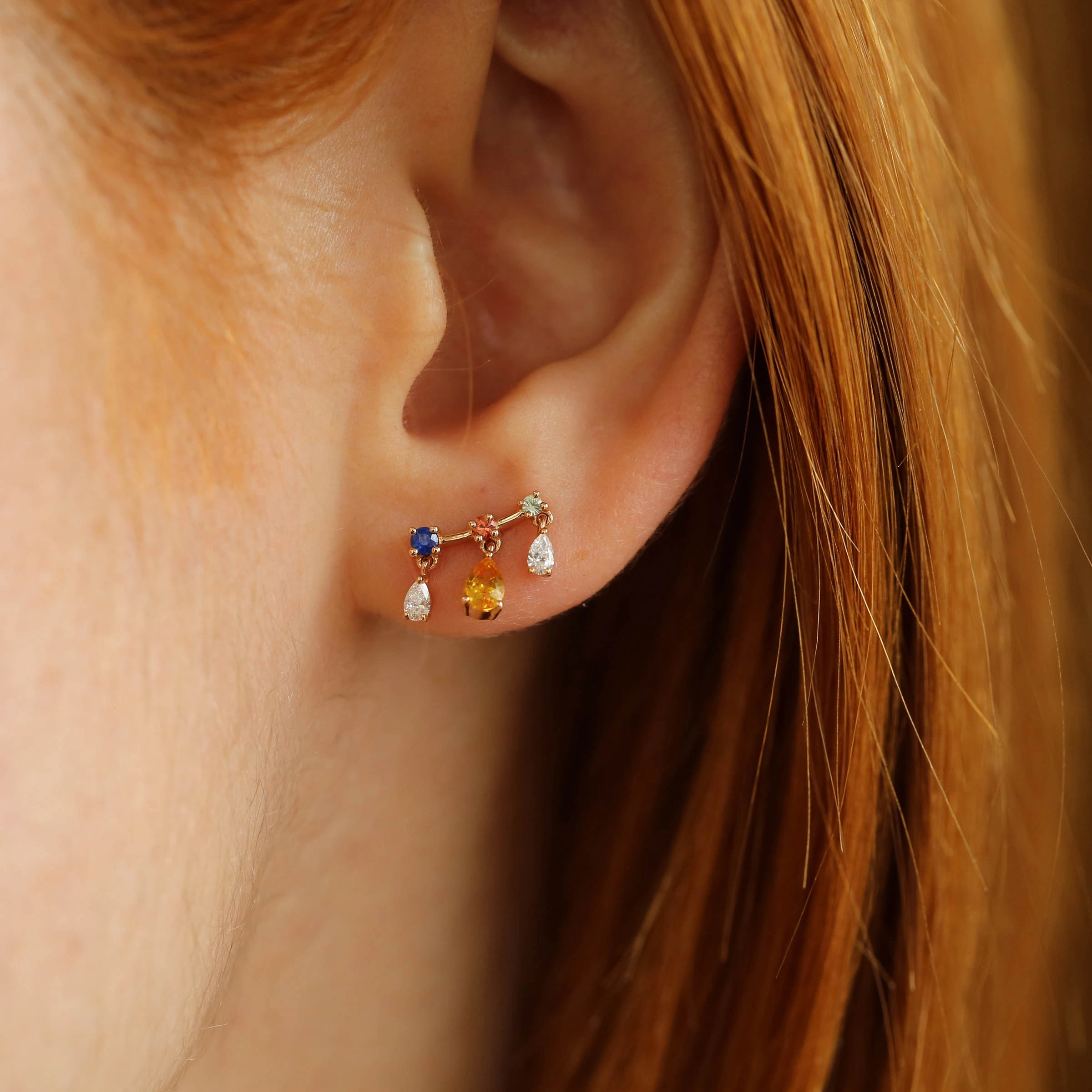 Cybill 0.39 CT Multicolor Sapphire and Diamond Rose Gold Single Earring - Nev Jewellery (1)