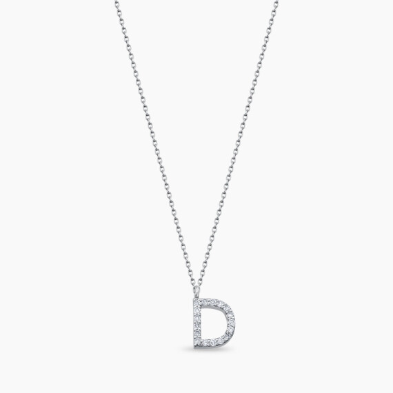 D Harf 0.11 CT Pırlanta Taşlı Beyaz Altın Kolye - Nev Jewellery