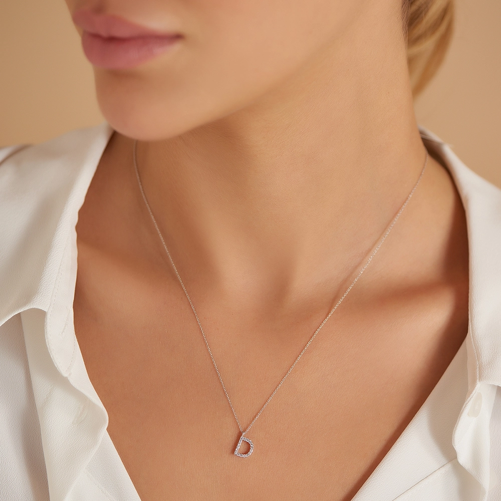 D Harf 0.11 CT Pırlanta Taşlı Beyaz Altın Kolye - Nev Jewellery (1)