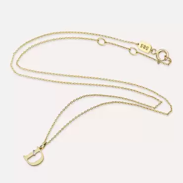 D Harf Baget Pırlanta Taşlı Sarı Altın Kolye - Nev Jewellery (1)
