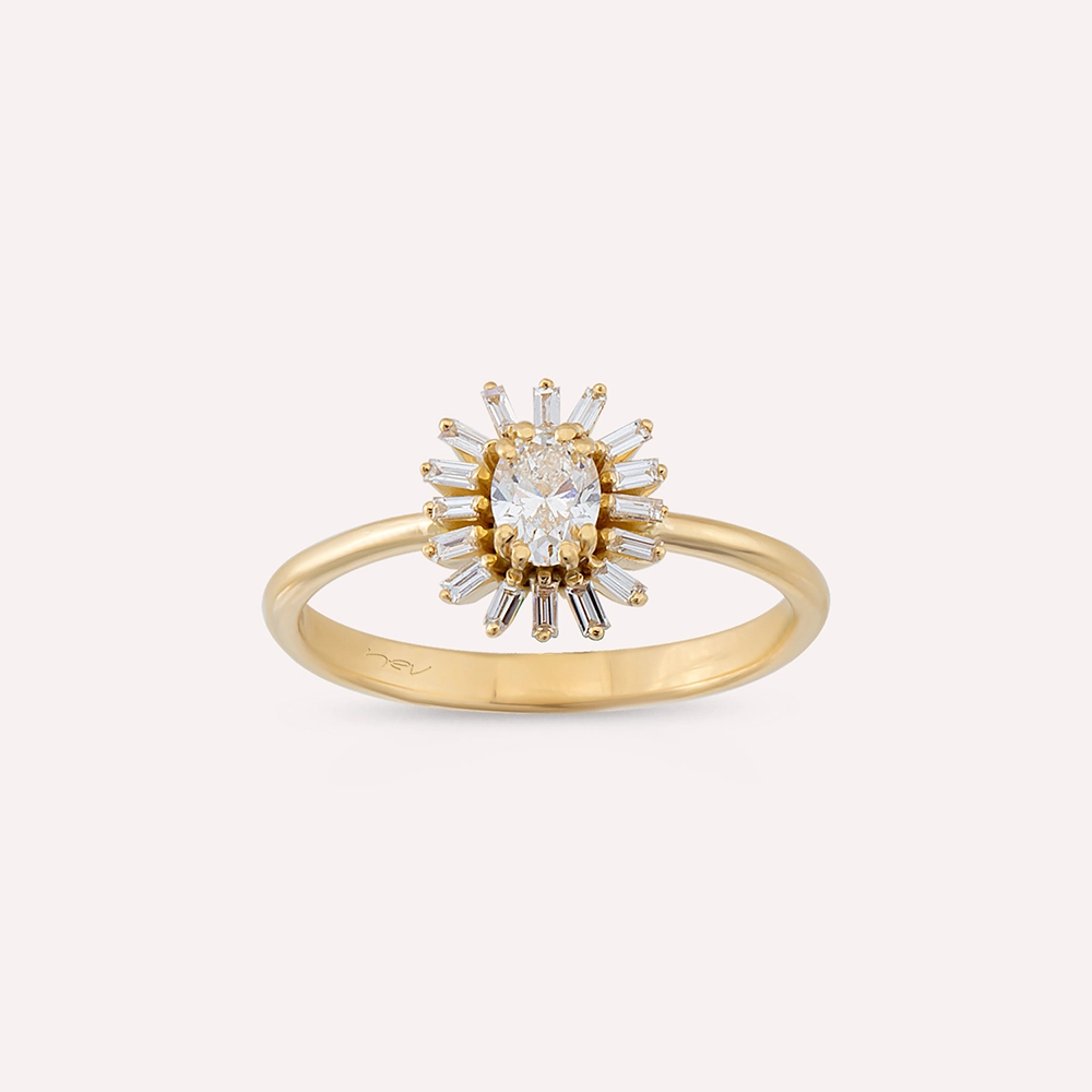 Daisy 0.43 CT Baguette Cut Diamond Yellow Gold Ring - Nev Jewellery (1)