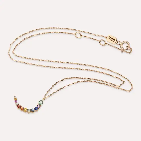 ر Re Letter 0.48 Diamond and Multicolor Sapphire Rose Gold Necklace - 3