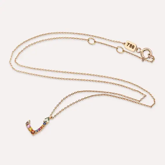 ﺩ‎ Dal Letter 0.71 CT Diamond and Multicolor Sapphire Rose Gold Necklace - 3