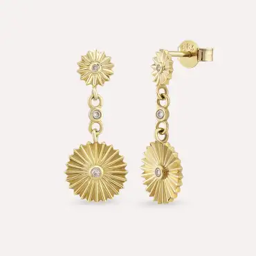Dalia Taşlı Sarı Altın Sallantılı Küpe - Nev Jewellery (1)