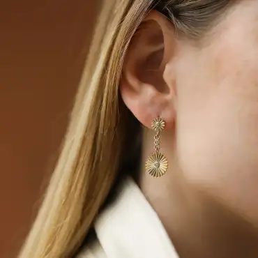 Dalia Taşlı Sarı Altın Sallantılı Küpe - Nev Jewellery (1)