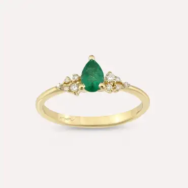 Daphne 0.44 CT Zümrüt ve Pırlanta Taşlı Sarı Altın Yüzük - Nev Jewellery (1)