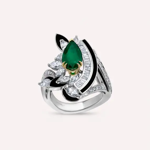 Dashy 4.18 CT Zümrüt ve Pırlanta Taşlı Beyaz Altın Yüzük - 1