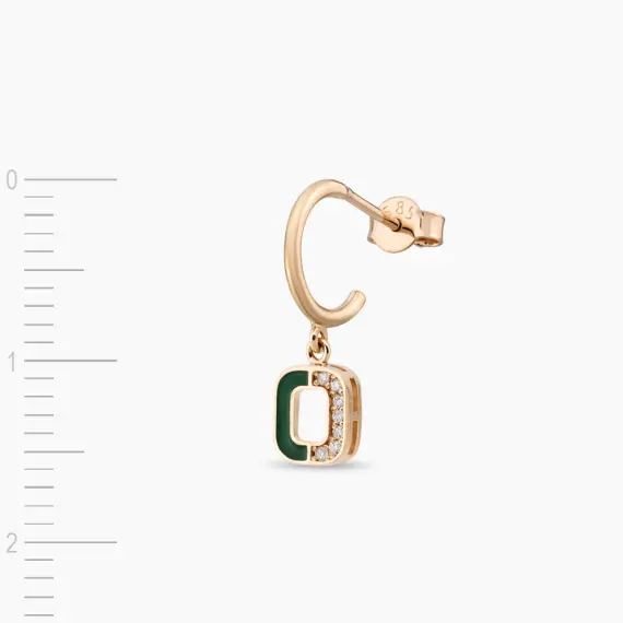 Diamond and Green Enamel O Letter Single Dangling Earring - 4