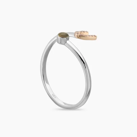 Diamond and Yellow Sapphire White Gold U Letter Ring - 4