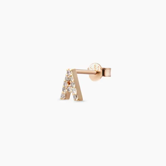 Diamond Rose Gold A Letter Mini Single Earring - 1