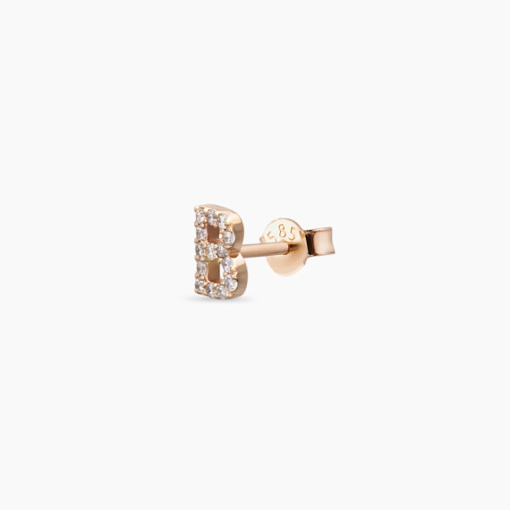 Diamond Rose Gold B Letter Mini Single Earring - Nev Jewellery