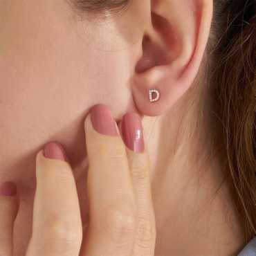 Diamond Rose Gold D Letter Mini Single Earring - Nev Jewellery (1)