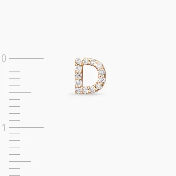 Diamond Rose Gold D Letter Mini Single Earring - 3