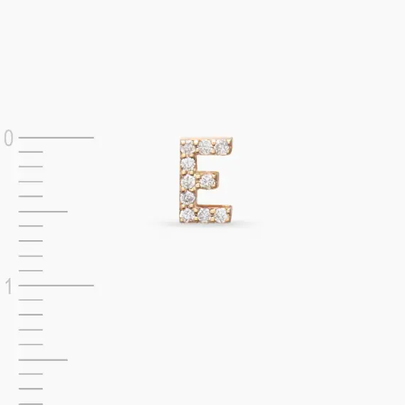 Diamond Rose Gold E Letter Mini Single Earring - 4