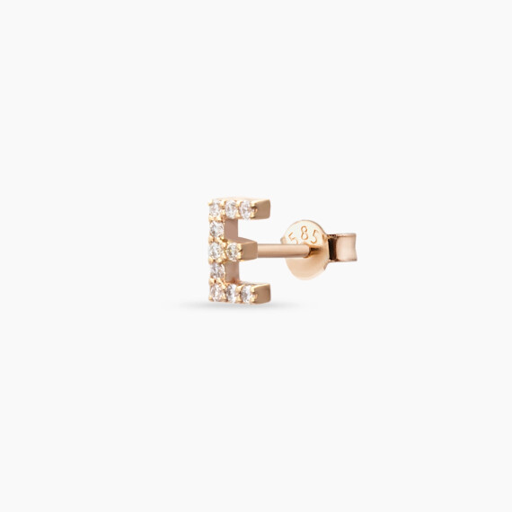 Diamond Rose Gold E Letter Mini Single Earring - Nev Jewellery