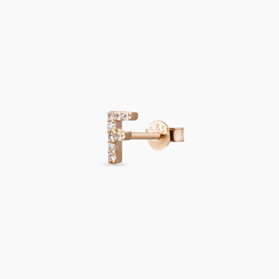 Diamond Rose Gold F Letter Mini Single Earring - Nev Jewellery