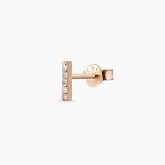 Diamond Rose Gold I Letter Mini Single Earring - 1